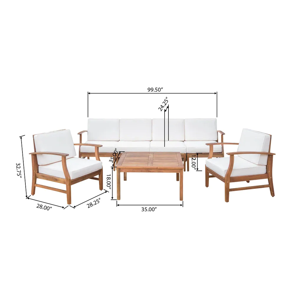Perla Outdoor Acacia Wood 7 piece Chat Set with Cushions by Christopher Knight Home
