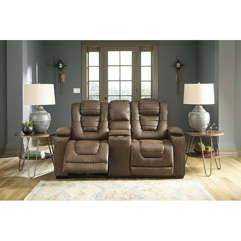 Ashley Owner's Box Power Reclining Loveseat, Faux Leather Dark Brown