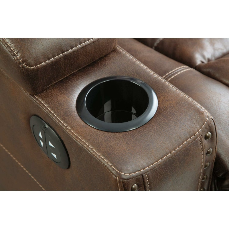 Ashley Owner's Box Power Reclining Sofa, Faux Leather Dark Brown