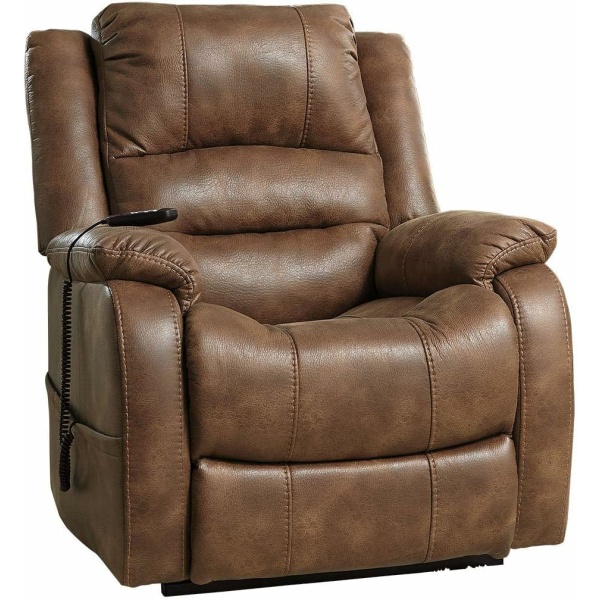 Ashley Yandel Power Lift Recliner, Saddle Brown Faux Leather