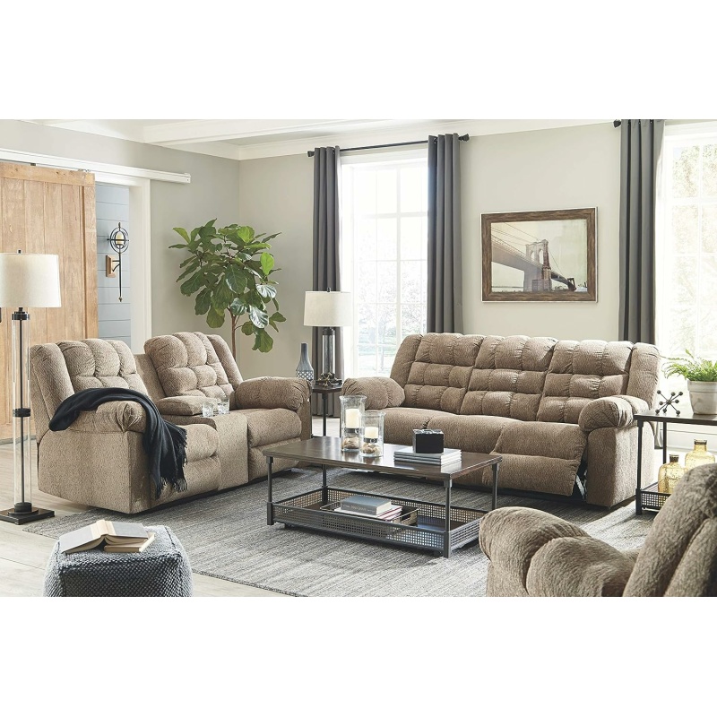 Ashley Workhorse Oversized Manual Reclining Loveseat, Cocoa Light Brown