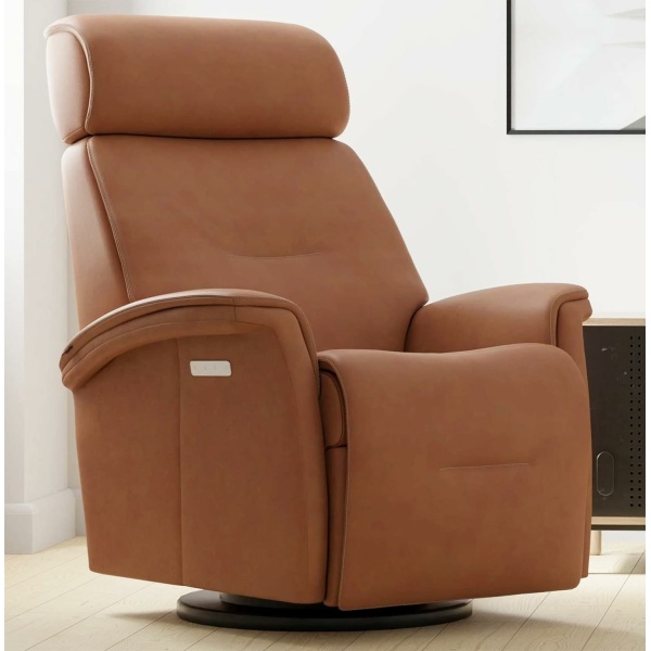 Fjords Rome Recliner - Small Power Relaxer Chair, Whiskey Astro Line Premium Leather