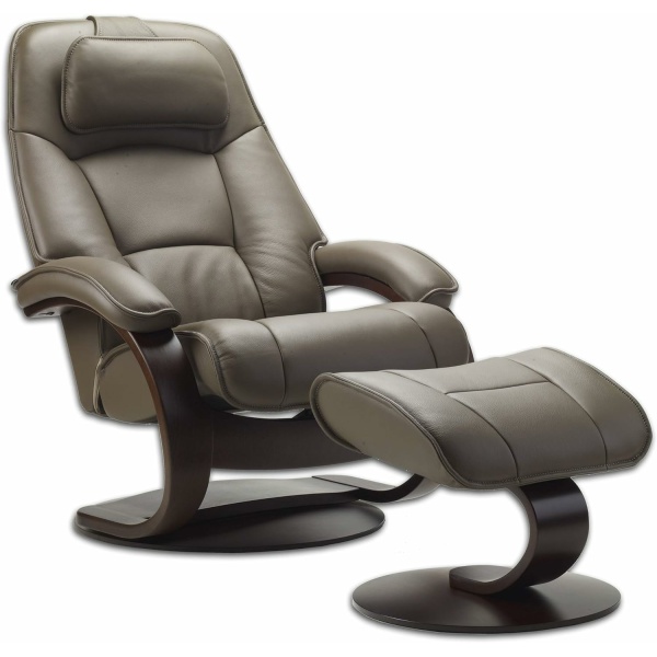 Fjords Admiral Recliner Chair with Ottoman - Small, Safari Astro Line Premium Leather with a Espresso Base