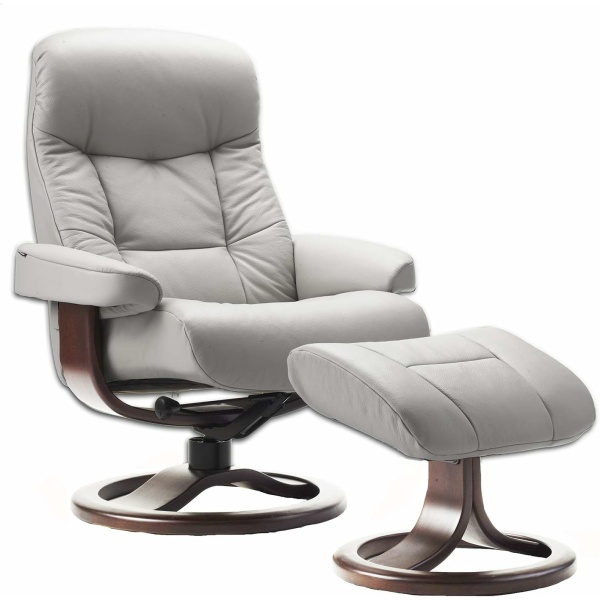 Fjords Hjellegjerde Recliner – Large Muldal Swivel Reclining Chair, Dove Gray Leather Walnut Wood