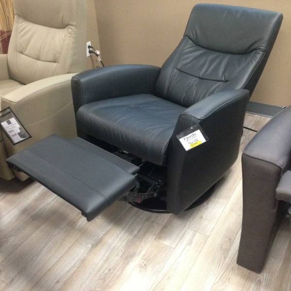 Fjords Oslo Recliner - Small Power Swivel Relaxer Reclining Chair, Black Nordic Line Leather