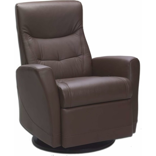 Fjords Oslo Recliner - Small Power Swivel Relaxer Reclining Chair, Walnut Nordic Line Leather