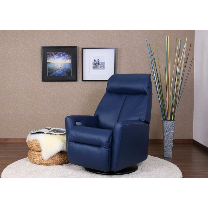 Fjords Sydney Small Power Swivel Swing Relaxer Recliner Chair, Blue Soft Line Premium Leather