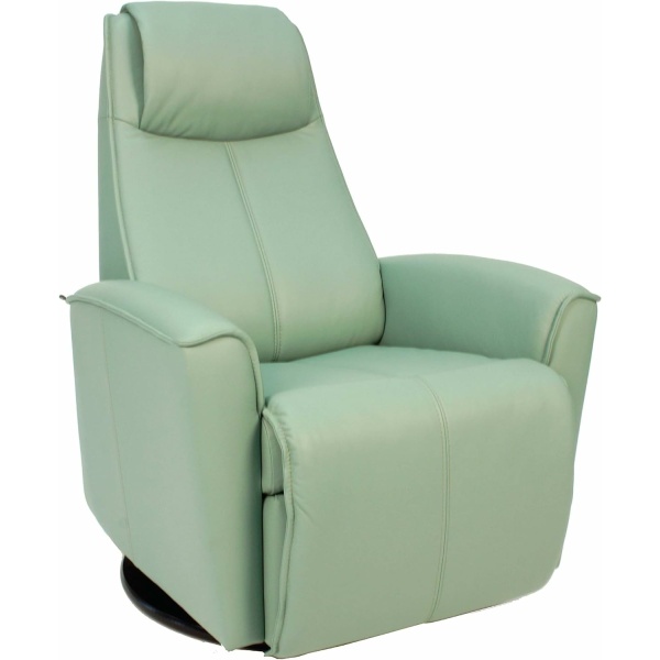 Fjords Urban Recliner - Small Power Recline Swivel Swing Relaxer Chair, Seagreen Soft Line Leather