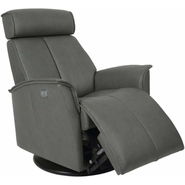 Fjords Venice Recliner - Large Motorized Power Recline Swivel Swing Relaxer Chair, Grey Soft Line Premium Leather