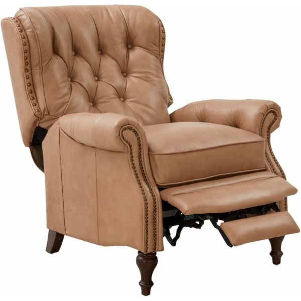 BarcaLounger Kendall Recliner – High Barrel Wingback Chair, Preston Tuscan Sun All Leather