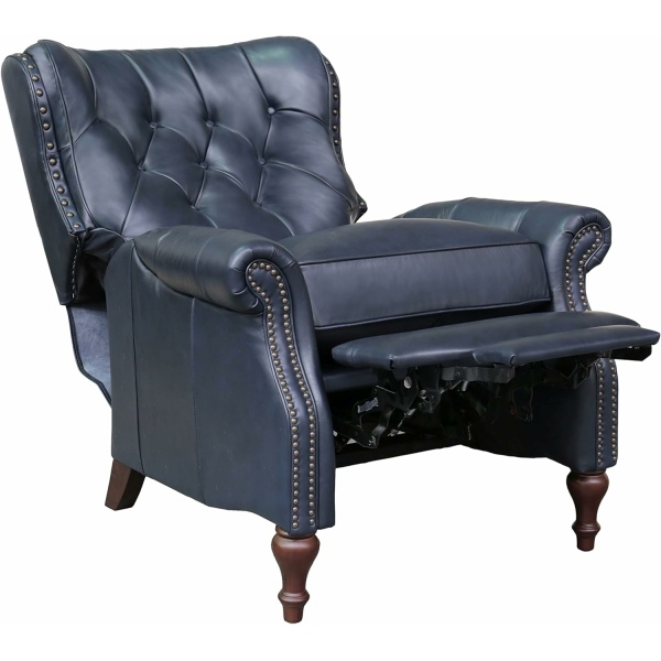 BarcaLounger Kendall Recliner – High Barrel Wingback Chair, Shoreham Blue All Leather