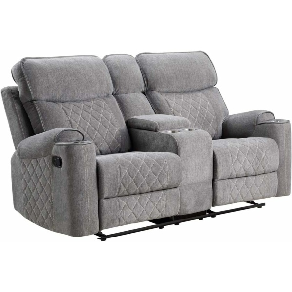 Acme Aulada Reclining Loveseat with Console and USB Port, Gray Fabric