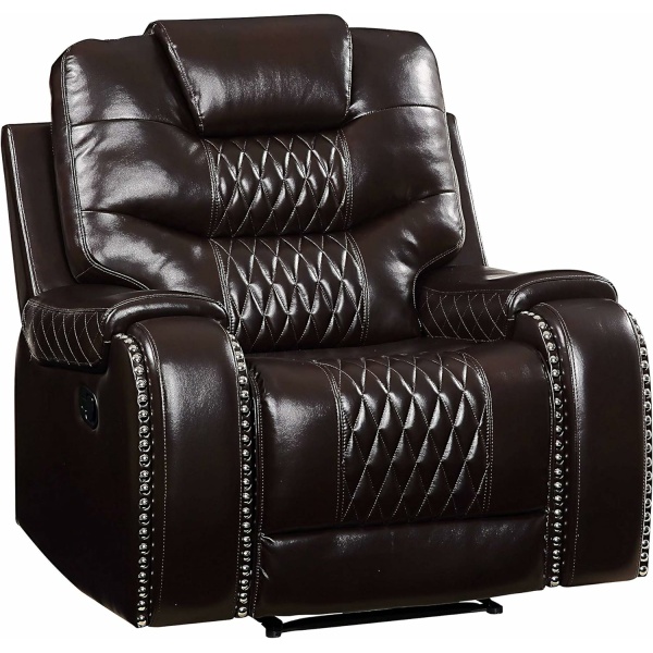 Acme Braylon Diamond Tufted Motion Recliner, Brown Faux Leather