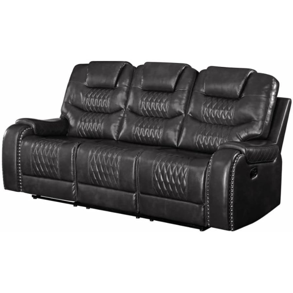 Acme Braylon Tufted Motion Reclining Sofa, Magnetite Black Faux Leather