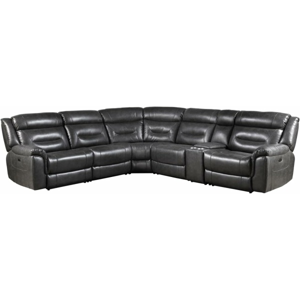 Acme Imogen Power Reclining Sectional Sofa, Gray Faux Leather