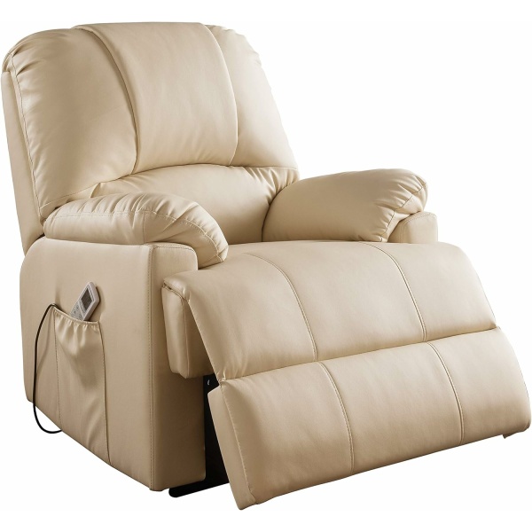 Acme Ixora Recliner with Power Lift, Beige Faux Leather