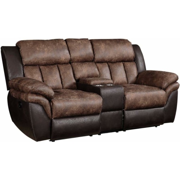 Acme Jaylen Reclining Loveseat with Console, Toffee and Espresso Microfiber