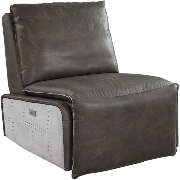 Acme Metier Power Motion Recliner, Gray Top Grain Leather and Aluminum