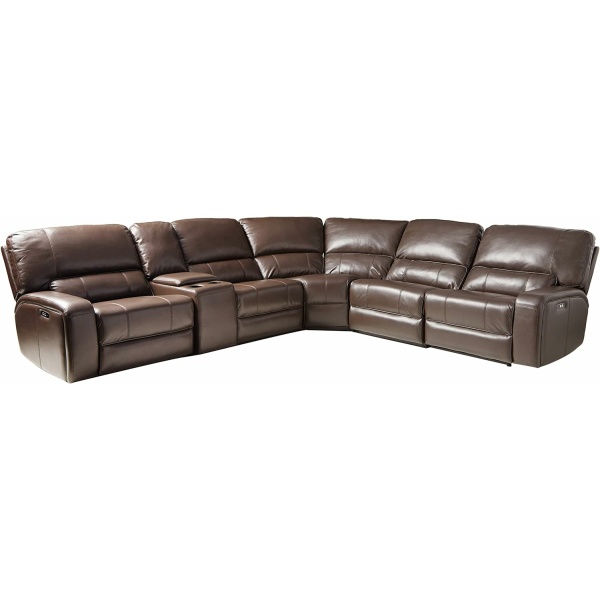 Acme Saul Sectional Sofa with 2 Reclining Seats, Espresso Faux Leather