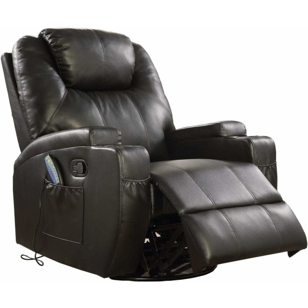 Acme Waterlily Rocker Recliner with Motion Swivel, Black Faux Leather