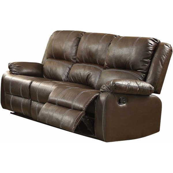 Acme Zuriel Motion Reclining Sofa, Brown Faux Leather
