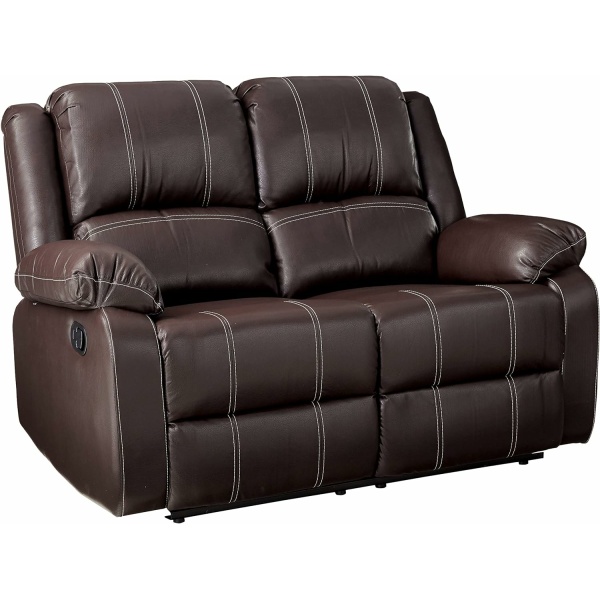 Acme Zuriel Reclining Loveseat, Brown Faux Leather