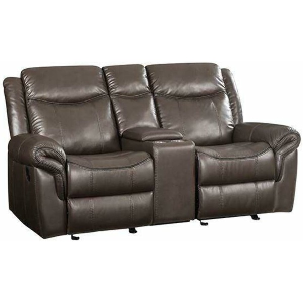 Acme Lydia Reclining Loveseat with Console and USB Port, Brown Leather Aire