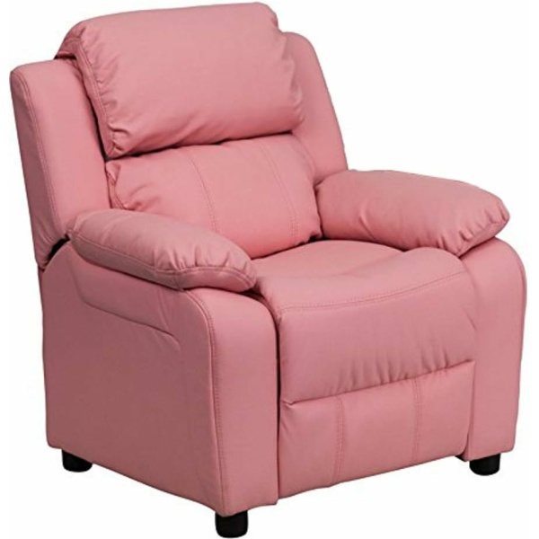 Flash Furniture Charlie Kids Recliner with Flip-Up Storage Arms and Safety Recline, Pink Vinyl