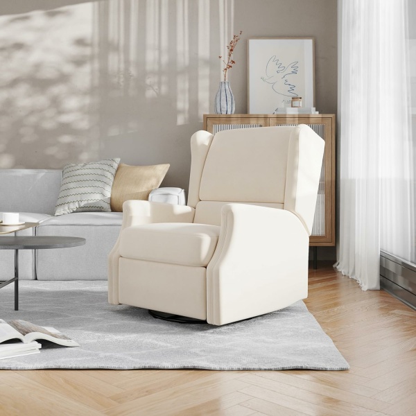 Flash Furniture Omma Wingback Recliner with Glider Rocker and Manual 360 Degree Swivel, Cream